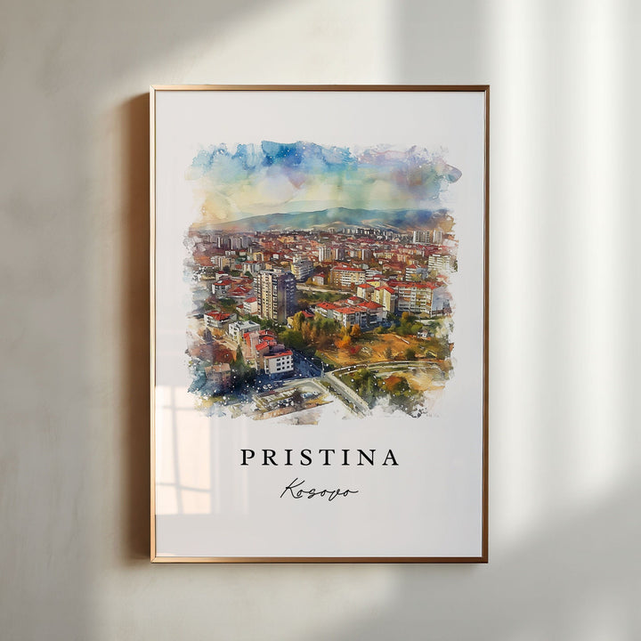 Pristina watercolor travel art - Kosovo, Pristina print, Wedding gift, Birthday present, Custom Text, Perfect Gift