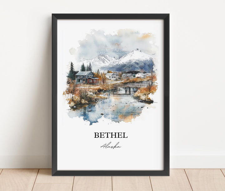 Bethel Alaska Wall Art, Kuskokwim River Print, Bethel Alaska Watercolor Art, Bethel AK Gift, Travel Print, Travel Poster, Housewarming Gift