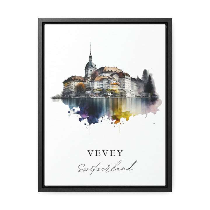 Vevey traditional travel art - Switzerland, Vevey poster, Wedding gift, Birthday present, Custom Text, Personalised Gift