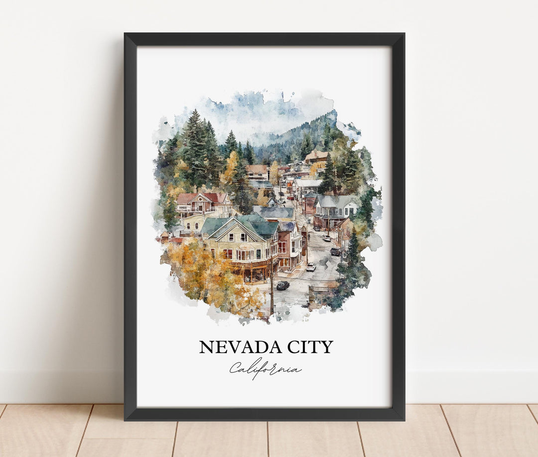 Nevada City Wall Art, Nevada County Print, California Watercolor Art, Nevada City CA Gift, Travel Print, Travel Poster, Housewarming Gift