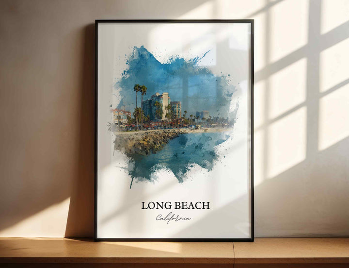 Long Beach CA Wall Art, Long Beach Print, California Watercolor Art, Queensway Bay Gift, Travel Print, Travel Poster, Housewarming Gift
