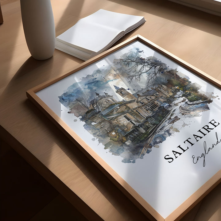 Saltaire UK Wall Art, Saltaire England Print, Shipley Watercolor Art, Saltaire UK Gift, Travel Poster, Housewarming Gift