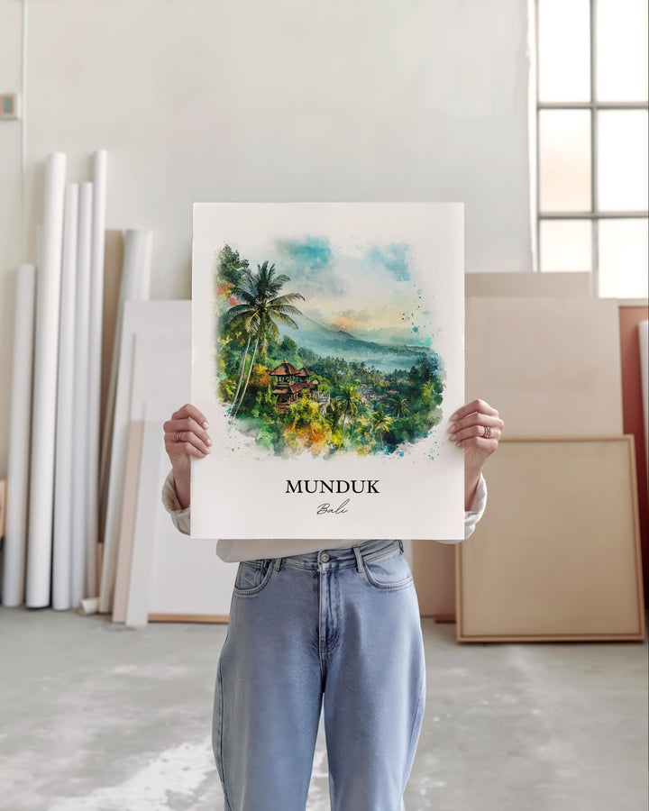 Munduk Bali Wall Art, Bali Print, Bali Watercolor Art, Munduk Gift, Travel Print, Travel Poster, Housewarming Gift
