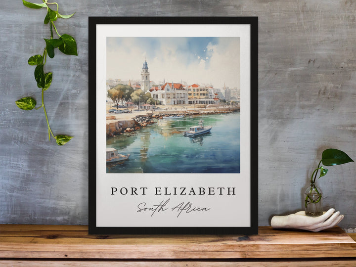 Port Elizabeth traditional travel art - South Africa, Port Elizabeth poster, Wedding gift, Birthday present, Custom Text, Personalized Gift