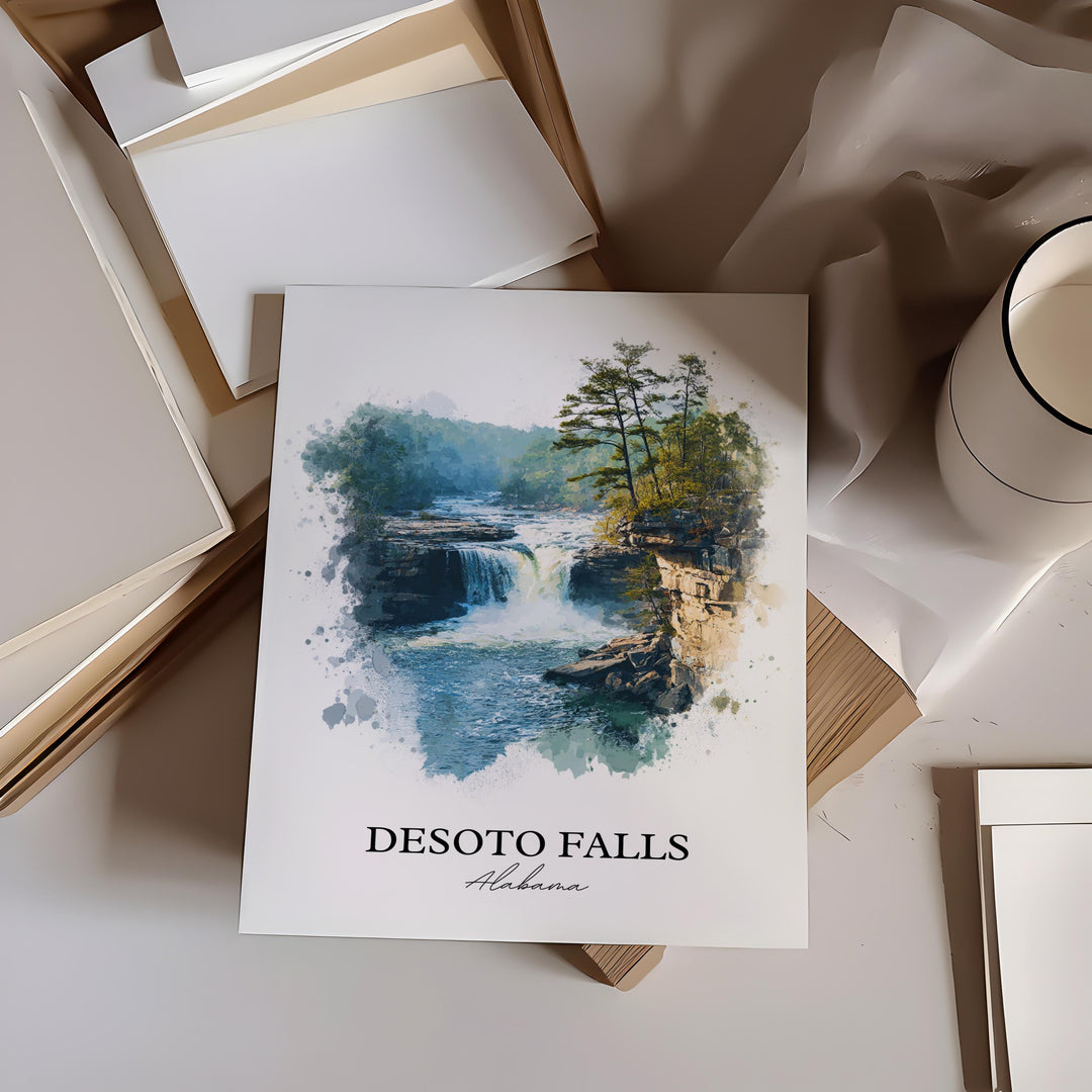 Desoto Falls Wall Art, Desoto Falls Print, Alabama Watercolor Art, Desoto Falls Gift, Travel Print, Travel Poster, Housewarming Gift