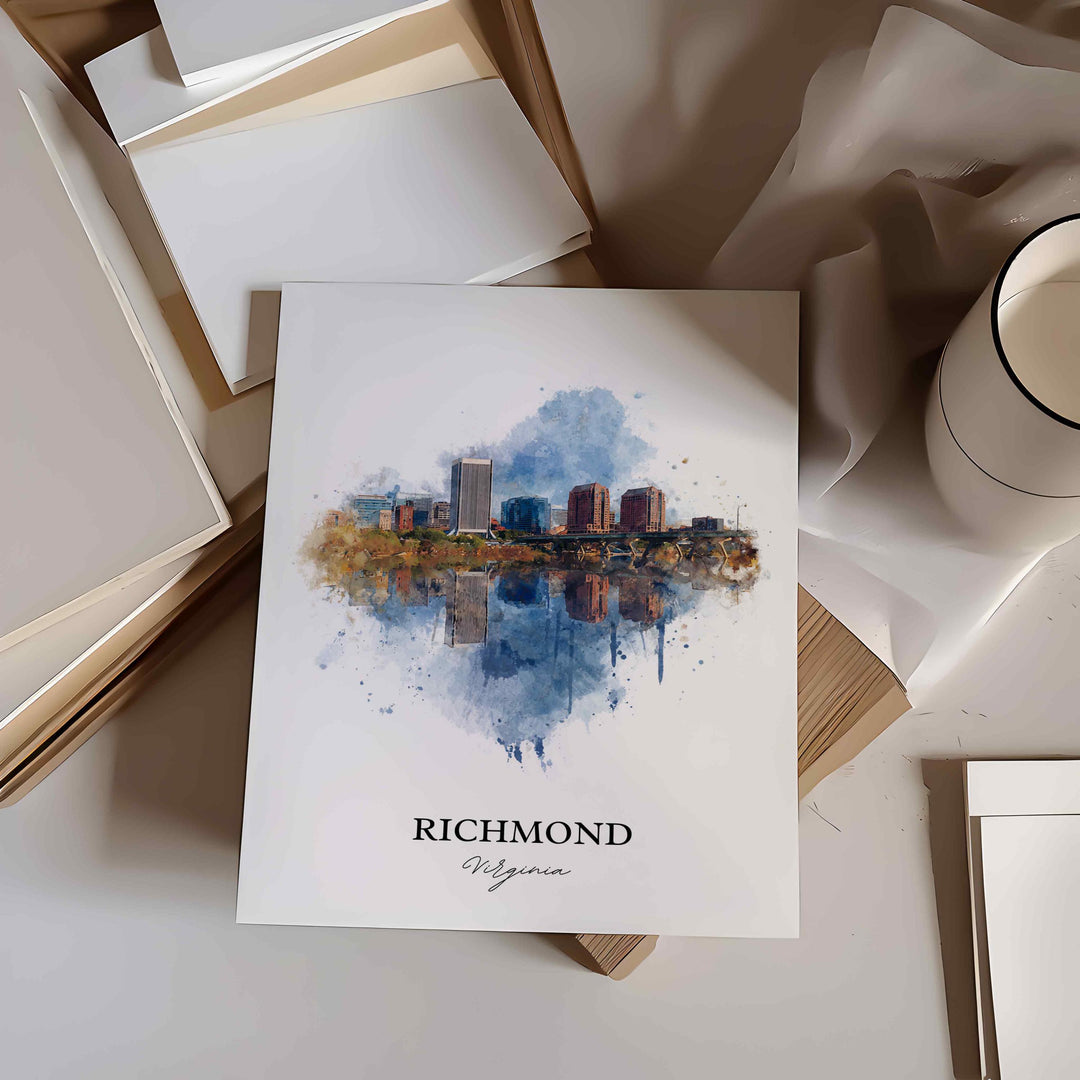 Richmond VA Wall Art, Richmond Print, Virginia Watercolor Art, Richmond Virginia Gift, Travel Print, Travel Poster, Housewarming Gift