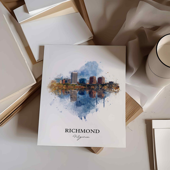 Richmond VA Wall Art, Richmond Print, Virginia Watercolor Art, Richmond Virginia Gift, Travel Print, Travel Poster, Housewarming Gift