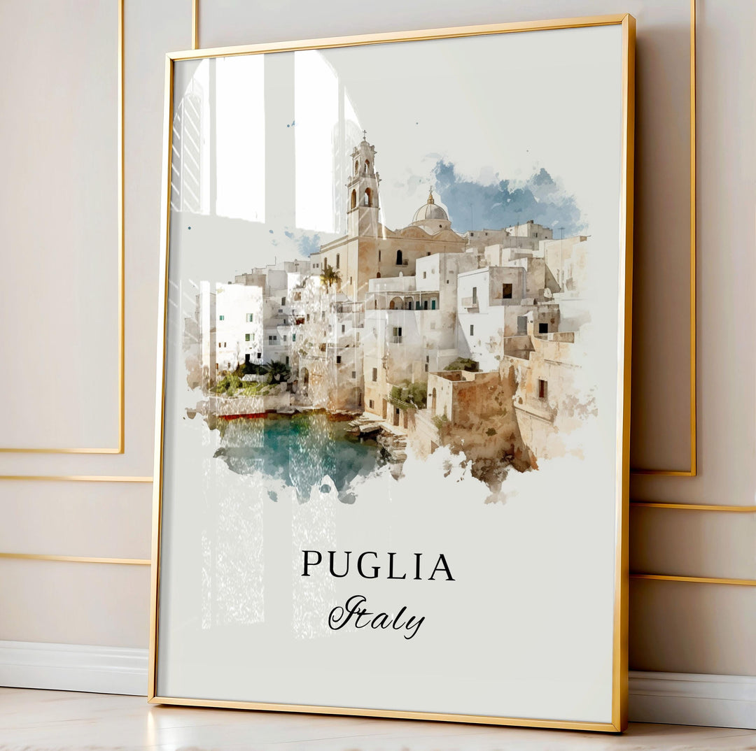 Puglia Italy wall art - Italia, Puglia poster, Puglia Wedding gift, Puglia Italy Birthday present, Custom Text, Personalised Gift