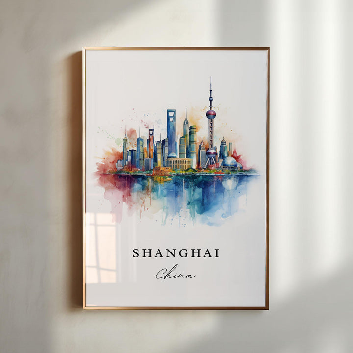 Shanghai wall art - China, Shanghai poster, Shanghai Wedding gift, Shanghai Skyline Birthday present, Custom Text, Personalised Gift