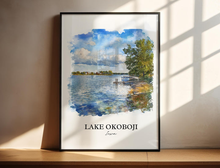 Lake Okoboji Wall Art, Dickinson County Print, Iowa Watercolor Art, Lake Okoboji Gift, Travel Print, Travel Poster, Housewarming Gift