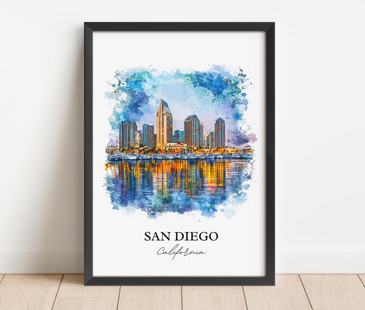 San Diego Wall Art, San Diego Print, San Diego Watercolor Art, San Diego Skyline Gift, Travel Print, Travel Poster, Housewarming Gift