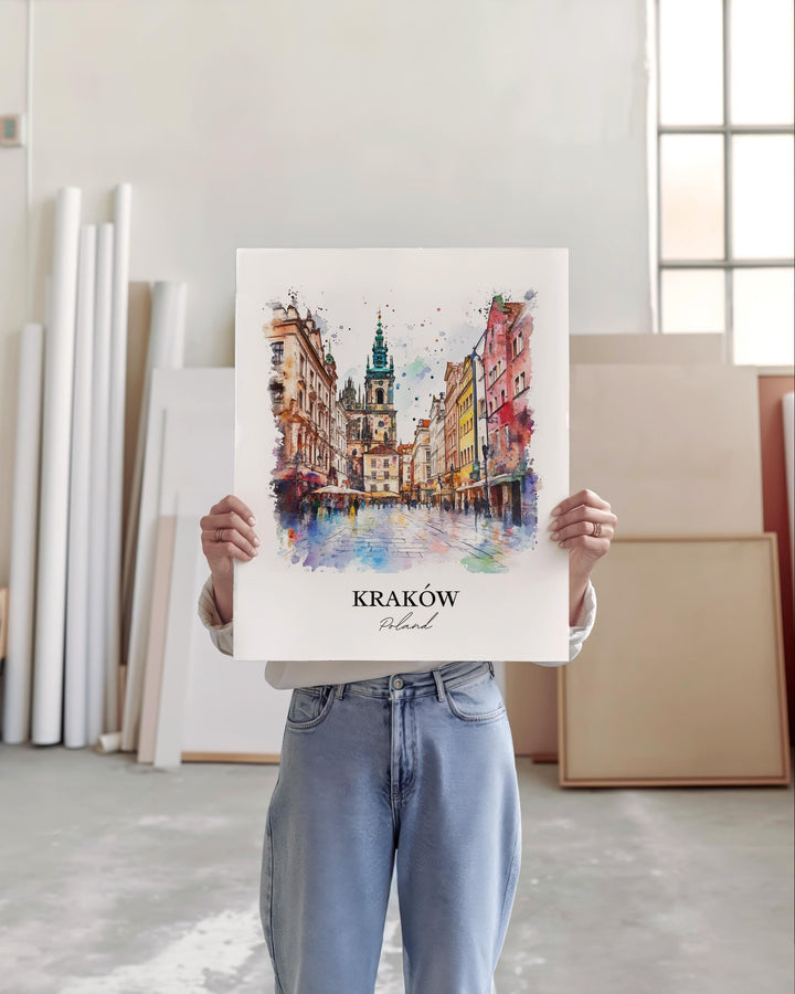 Kraków Wall Art, Kraków Poland Print, Poland Watercolor Art, Kraków Poland Gift, Travel Print, Travel Poster, Housewarming Gift