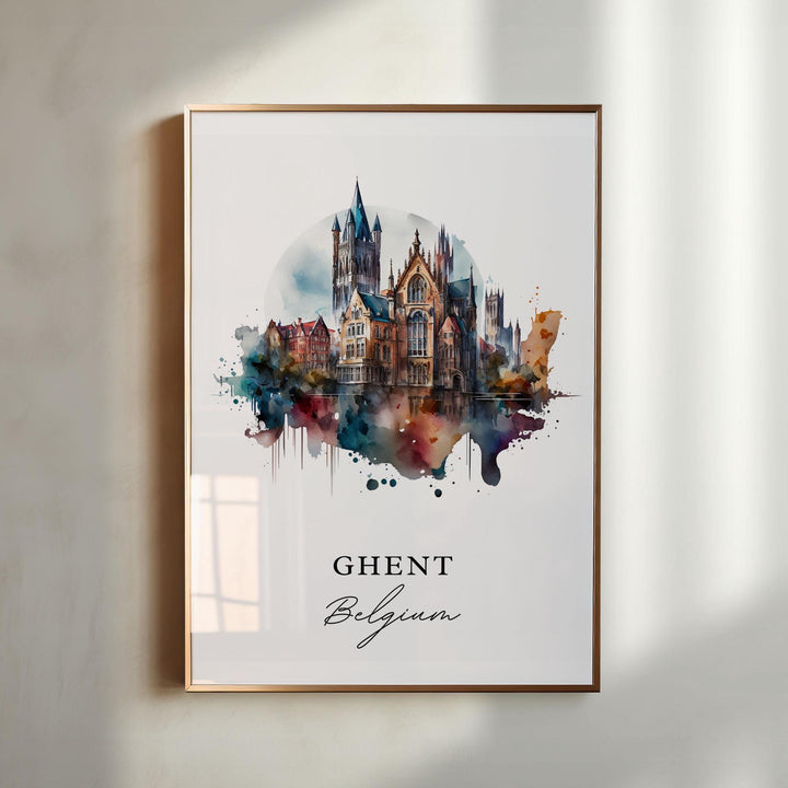 Ghent Belgium Wall Art, Ghent Print, Ghent Watercolor Art, Ghent Belgium Gift,