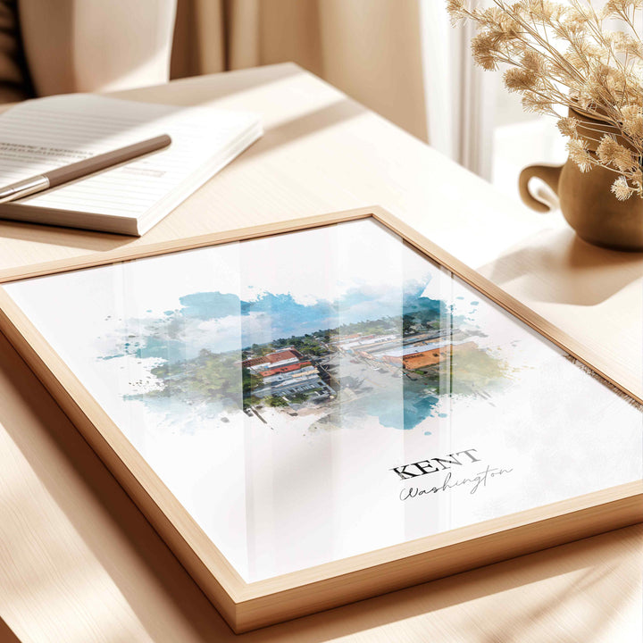 Kent Washington Wall Art, Kent Print, Kent Watercolor Art, Kent WA Gift, Travel Print, Travel Poster, Housewarming Gift