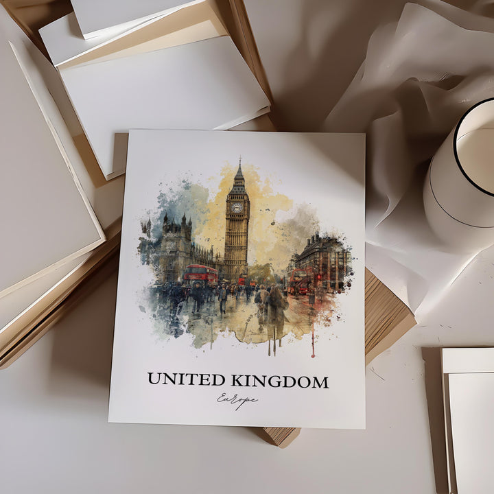 United Kingdom Wall Art, England Print, UK Watercolor Art, United Kingdom Gift, Travel Print, Travel Poster, Housewarming Gift