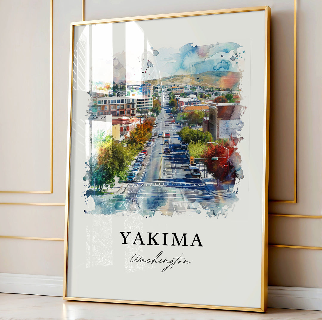 Yakima WA Wall Art, Yakima Print, Yakima Watercolor Art, Yakima Valley Washington Gift,