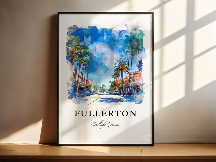 Fullerton CA Art, Fullerton Print, Fullerton Watercolor Art, Orange County California Gift,