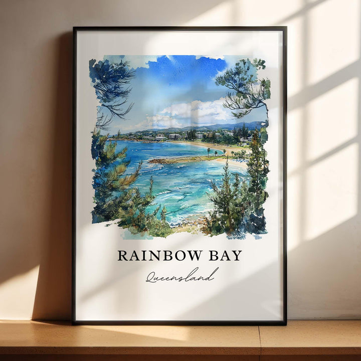 Rainbow Bay Wall Art, Rainbow Bay Beach Print, Gold Coast Watercolor Art, Queensland Gift, Travel Print, Travel Poster, Housewarming Gift