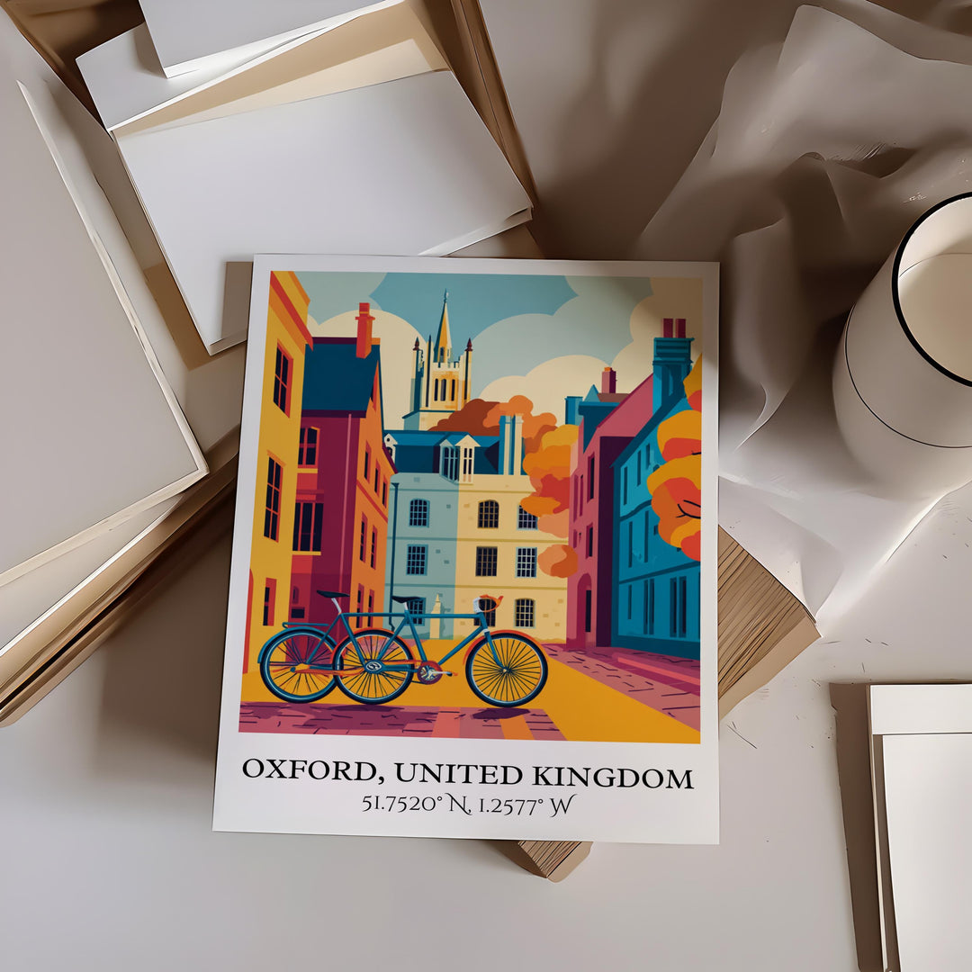 Oxford UK Art, Oxford UK Retro Travel Art, Oxford UK Home Decor, England Gift, England Travel Art, Travel Prints, Housewarming Gift