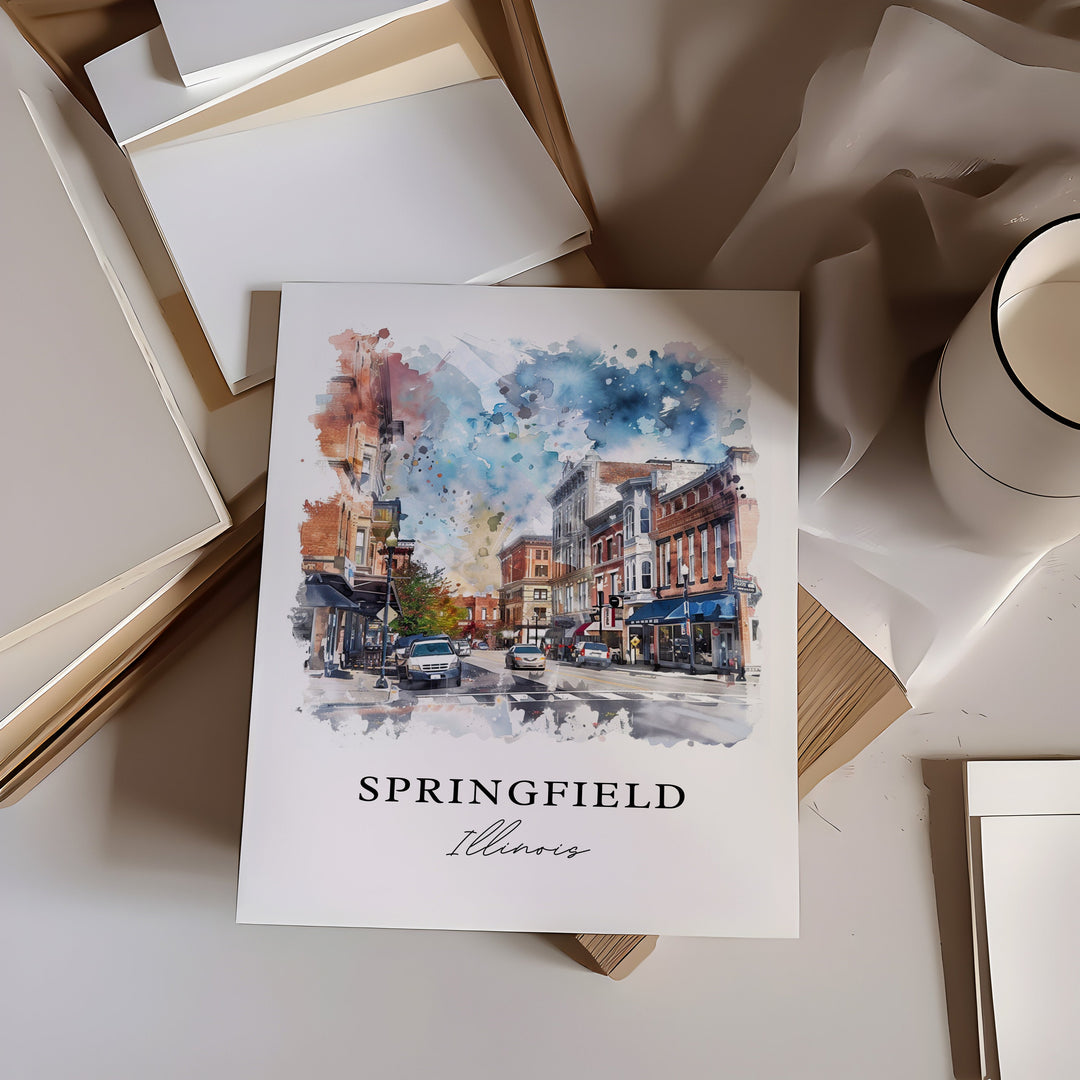 Springfield IL Art, Springfield Illinois Print, Springfield Watercolor, Sangamon IL Gift,