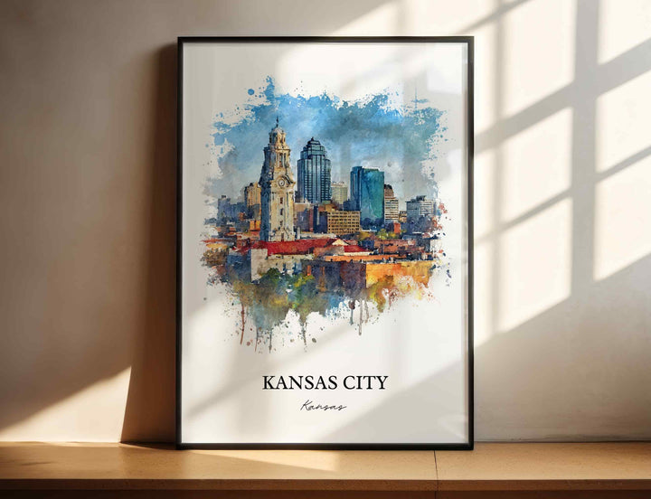Kansas City Wall Art, Missouri Print, KC Watercolor Art, Kansas City Skyline Gift, Travel Print, Travel Poster, Housewarming Gift