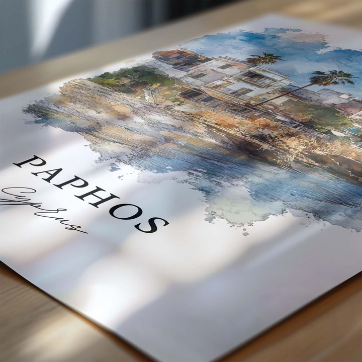 Paphos Cyprus Wall Art, Paphos Print, Cyprus Watercolor Art, Paphos Gift, Travel Print, Travel Poster, Housewarming Gift