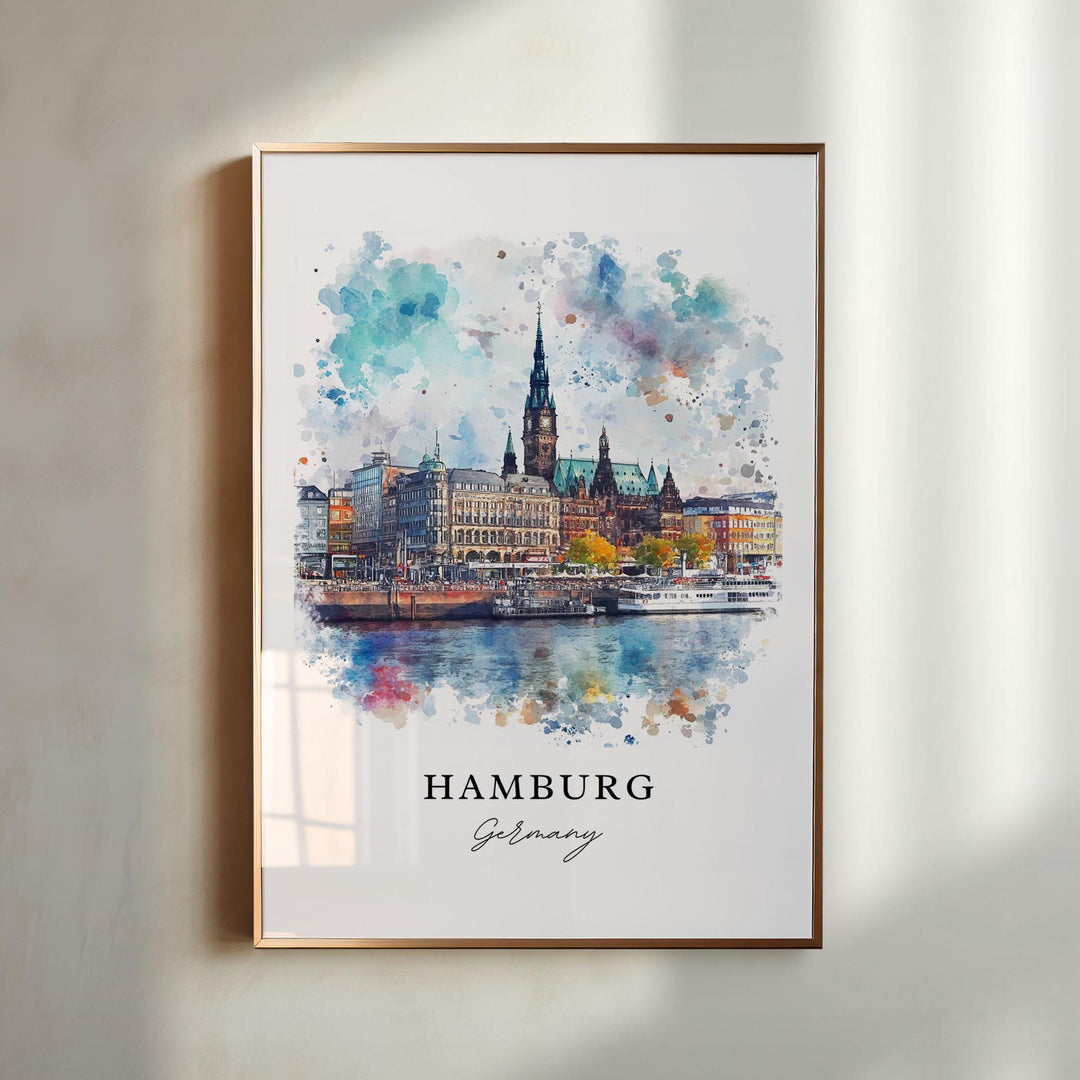 Hamburg Wall Art, Hamburg Germany Print, Hamburg Watercolor Art, Hamburg Germany Gift,