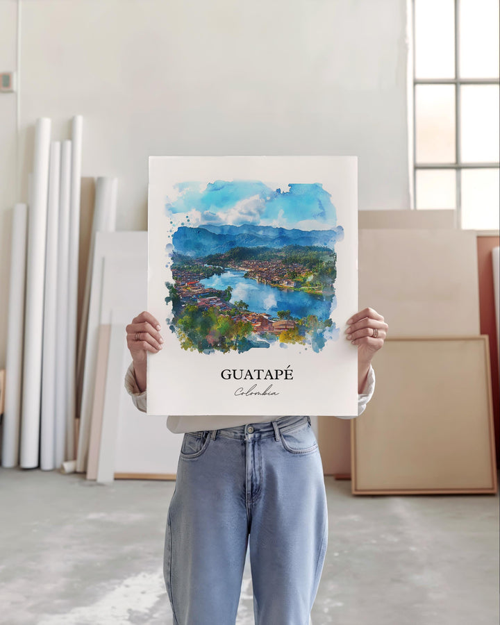 Guatapé Wall Art, Medellín Print, Colombia Watercolor Art, Guatapé Colombia Gift, Travel Print, Travel Poster, Housewarming Gift