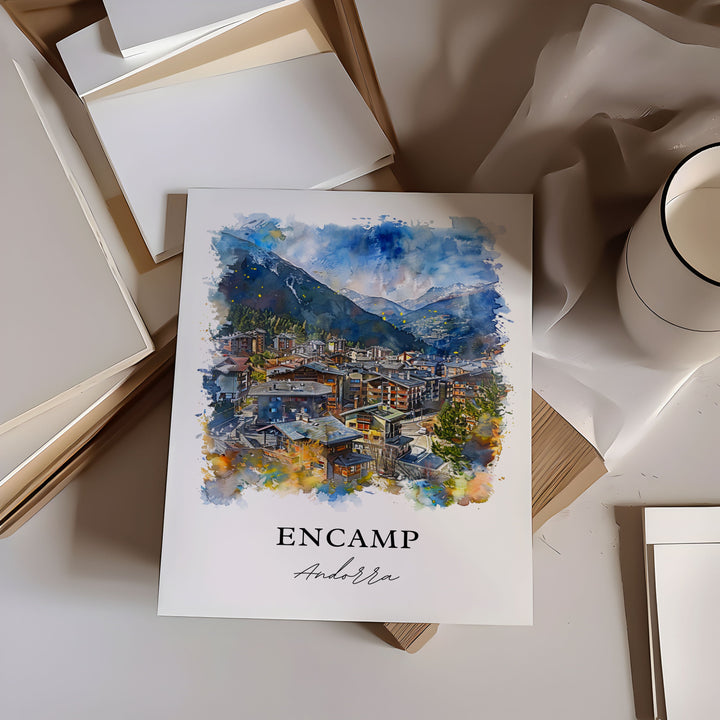 Encamp Andorra Wall Art, Encamp Print, Encamp Watercolor, Encamp Andorra Gift,