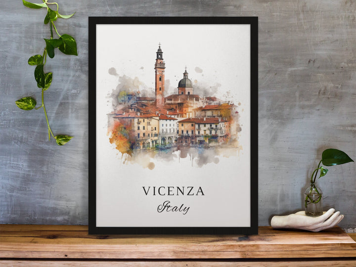 Vicenza traditional travel art - Italy, Vicenza poster, Wedding gift, Birthday present, Custom Text, Personalised Gift