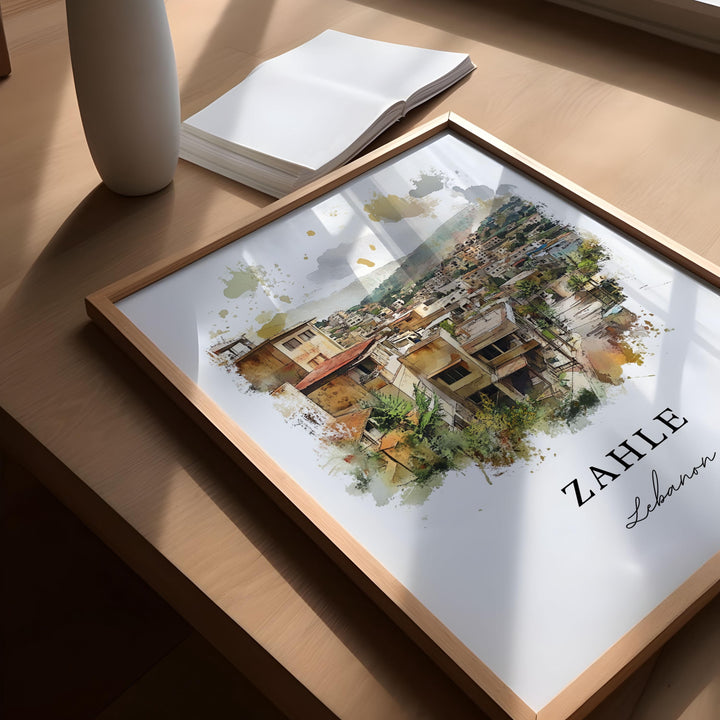 Zahle Lebanon Wall Art, Zahle Print, Zahle Watercolor Art, Beqaa Lebanon Gift,