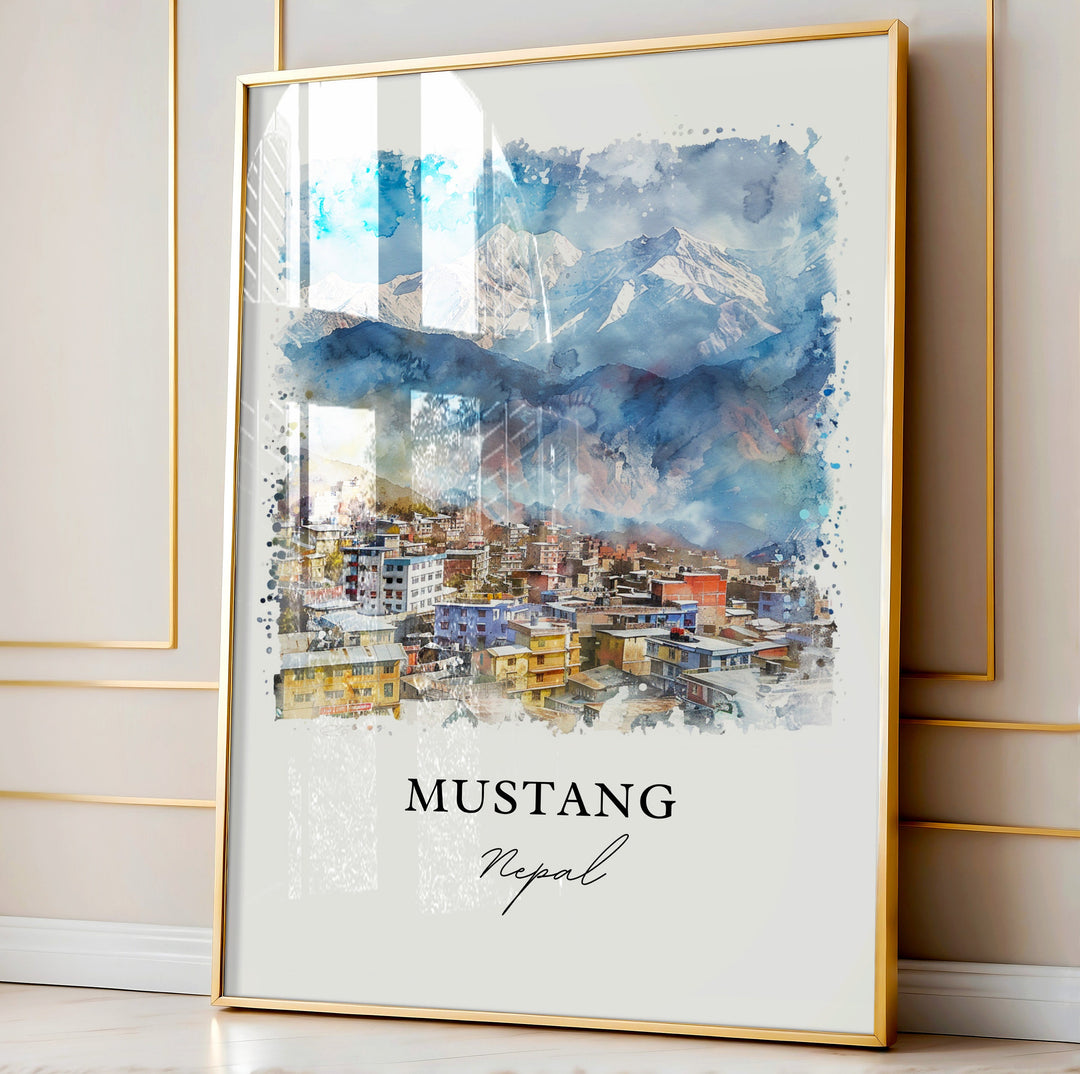 Mustang Nepal Wall Art, Mustang District Print, Nepal Watercolor, Gandaki Province Gift,