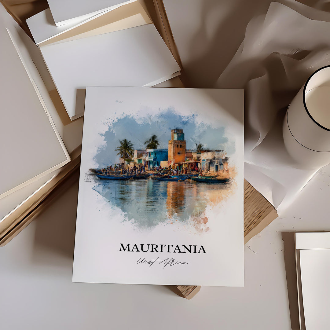 Mauritania Wall Art, Mauritania Print, Africa Watercolor Art, Mauritania Gift, Travel Print, Travel Poster, Housewarming Gift