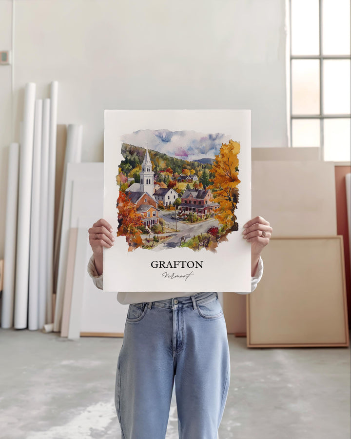 Grafton VT Wall Art, Windham County Print, Vermont Watercolor Art, Grafton Vermont Gift, Travel Print, Travel Poster, Housewarming Gift