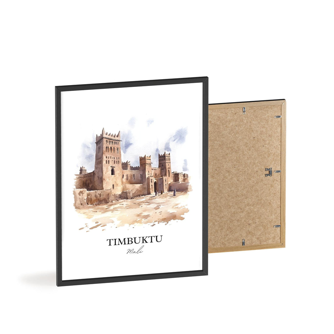 Timbuktu Wall Art, Mali Africa Print, Mali Watercolor Art, Timbuktu Mali Gift, Travel Print, Travel Poster, Housewarming Gift