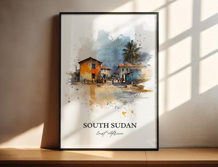 South Sudan Wall Art, South Sudan Print, Africa Watercolor Art, South Sudan Gift, Travel Print, Travel Poster, Housewarming Gift