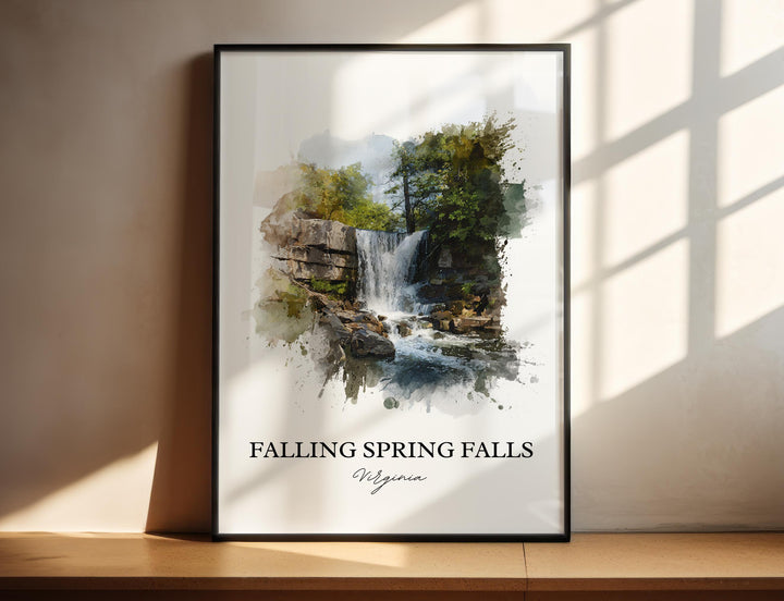 Falling Spring Falls Art, Alleghany Prints, Virginia Watercolor, Falling Spring Falls Gift, Travel Print, Travel Poster, Housewarming Gift