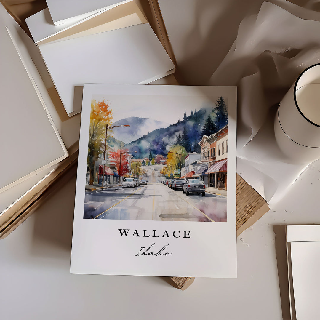 Wallace ID wall art - Idaho, Wallace poster print, Wallace Idaho Wedding gift, Birthday present, Custom Text, Perfect Gift