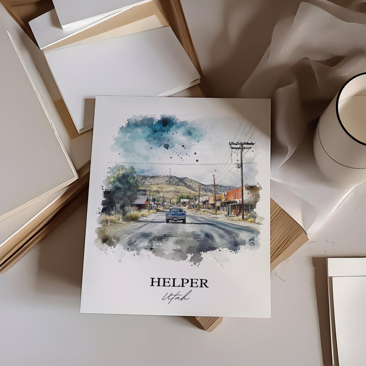 Helper Utah Wall Art, Helper Utah Print, Utah Watercolor Art, Carbon County UT Gift, Travel Print, Travel Poster, Housewarming Gift
