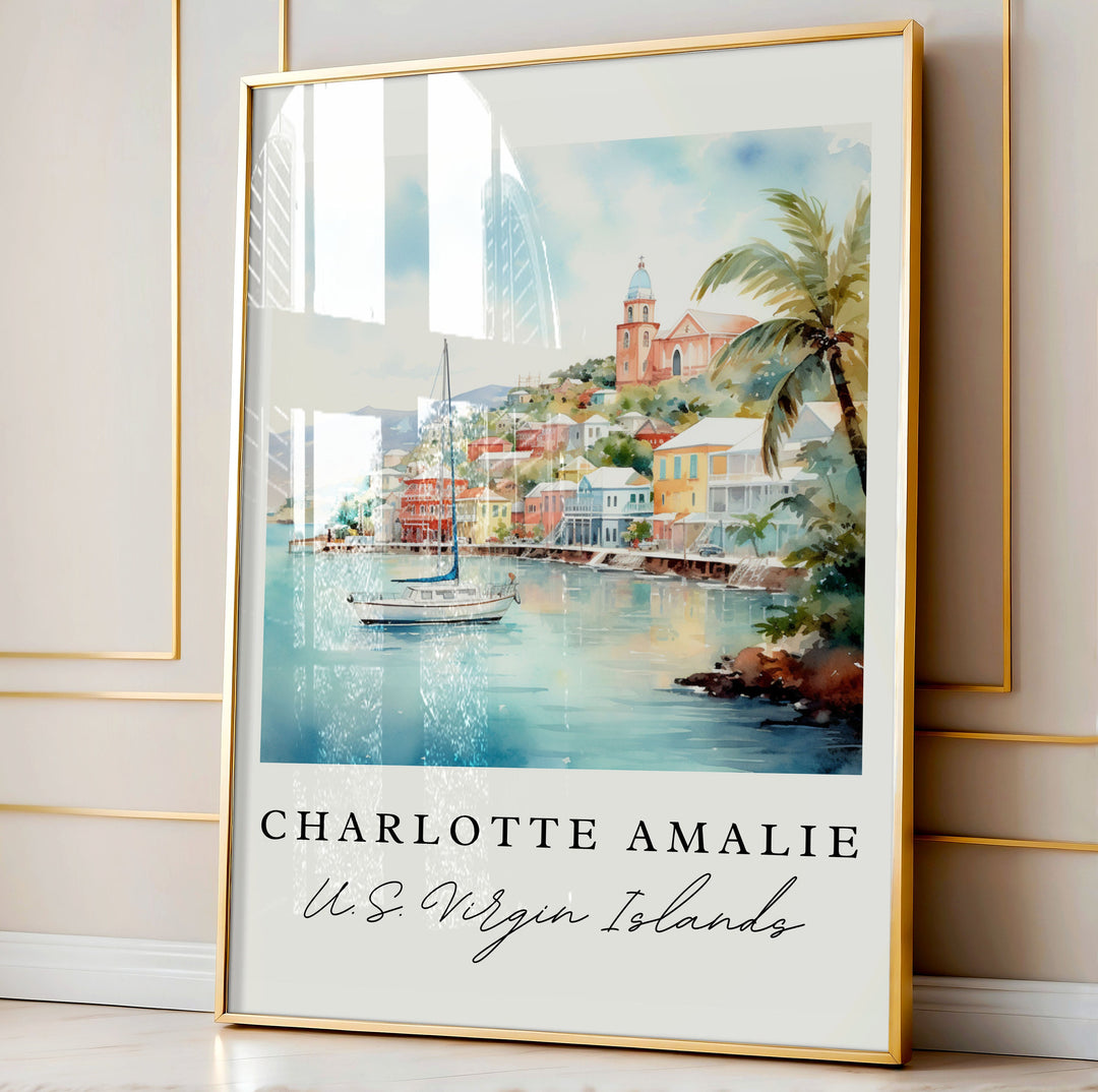 Charlotte Amalie wall art - U.S. Virgin Islands, Charlotte Amalie poster, Wedding gift, Birthday present, Custom Text