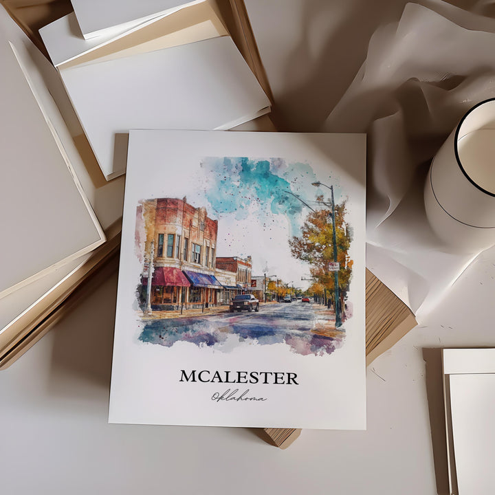 McAlester OK Wall Art, Pittsburg County OK Print, Oklahoma Watercolor Art, MCalester OK Gift, Travel Print, Travel Poster, Housewarming Gift