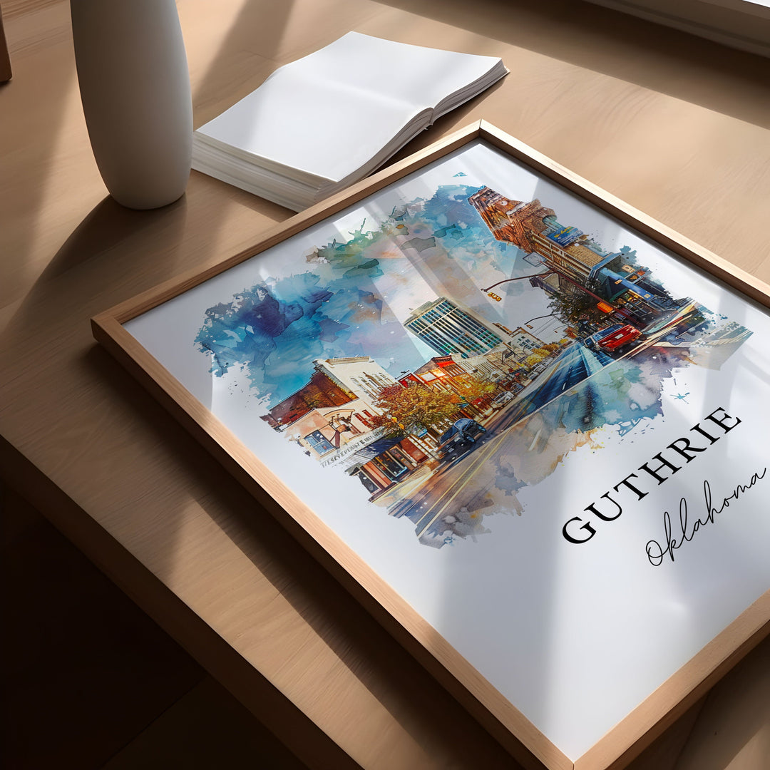Guthrie OK Wall Art, Guthrie Print, OKC Watercolor Art, Guthrie Oklahoma Gift,