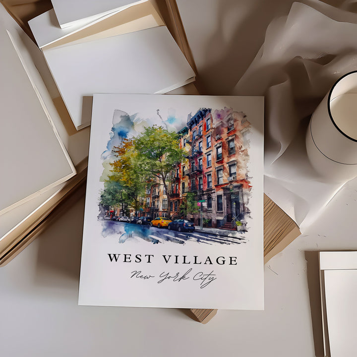 West Village NYC watercolor travel art - Manhattan, West Village print, Wedding gift, Birthday present, Custom Text, Perfect Gift