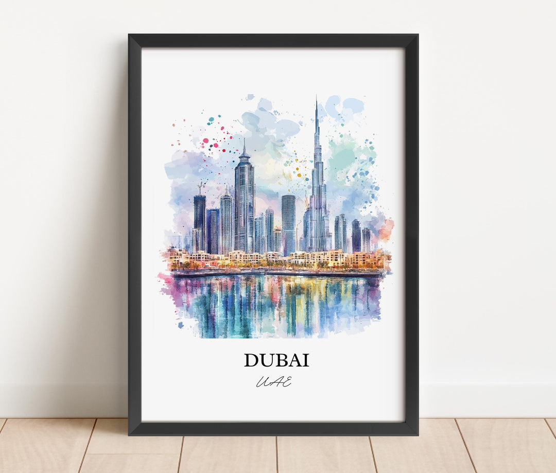 Dubai Wall Art, Dubai Skyline Print, Dubai Watercolor Art, United Arab Emirates Gift, Travel Print, Travel Poster, Housewarming Gift