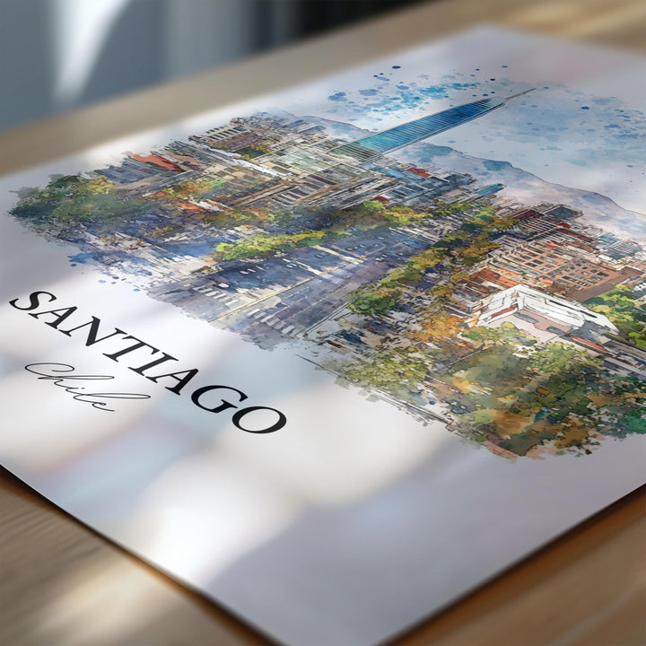 Santiago Wall Art, Santiago Print, Chile Watercolor Art, Santiago Chile Gift, Travel Print, Travel Poster, Housewarming Gift