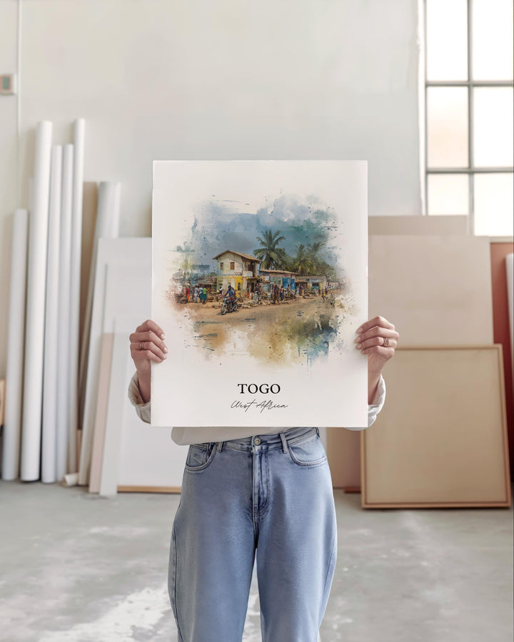 Togo Wall Art, Togo Print, Togo Africa Watercolor Art, West Africa Gift, Travel Print, Travel Poster, Housewarming Gift