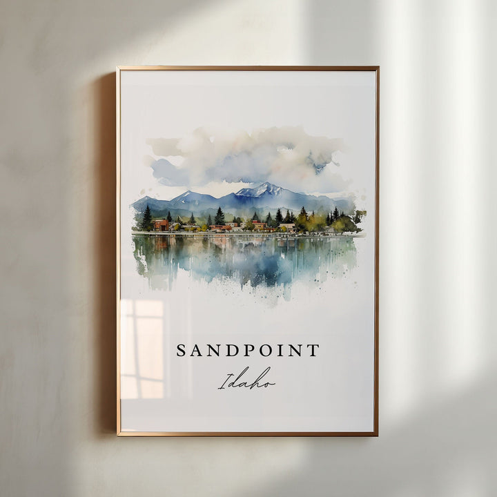 Sandpoint traditional travel art - Idaho, Sandpoint poster print, Wedding gift, Birthday present, Custom Text, Perfect Gift