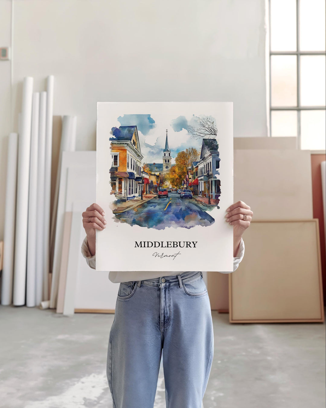 Middlebury VT Wall Art, Addison County Print, Vermont Watercolor Art, Middlebury Gift, Travel Print, Travel Poster, Housewarming Gift