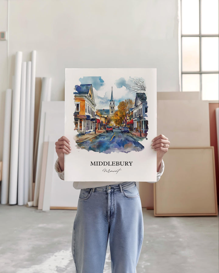 Middlebury VT Wall Art, Addison County Print, Vermont Watercolor Art, Middlebury Gift, Travel Print, Travel Poster, Housewarming Gift
