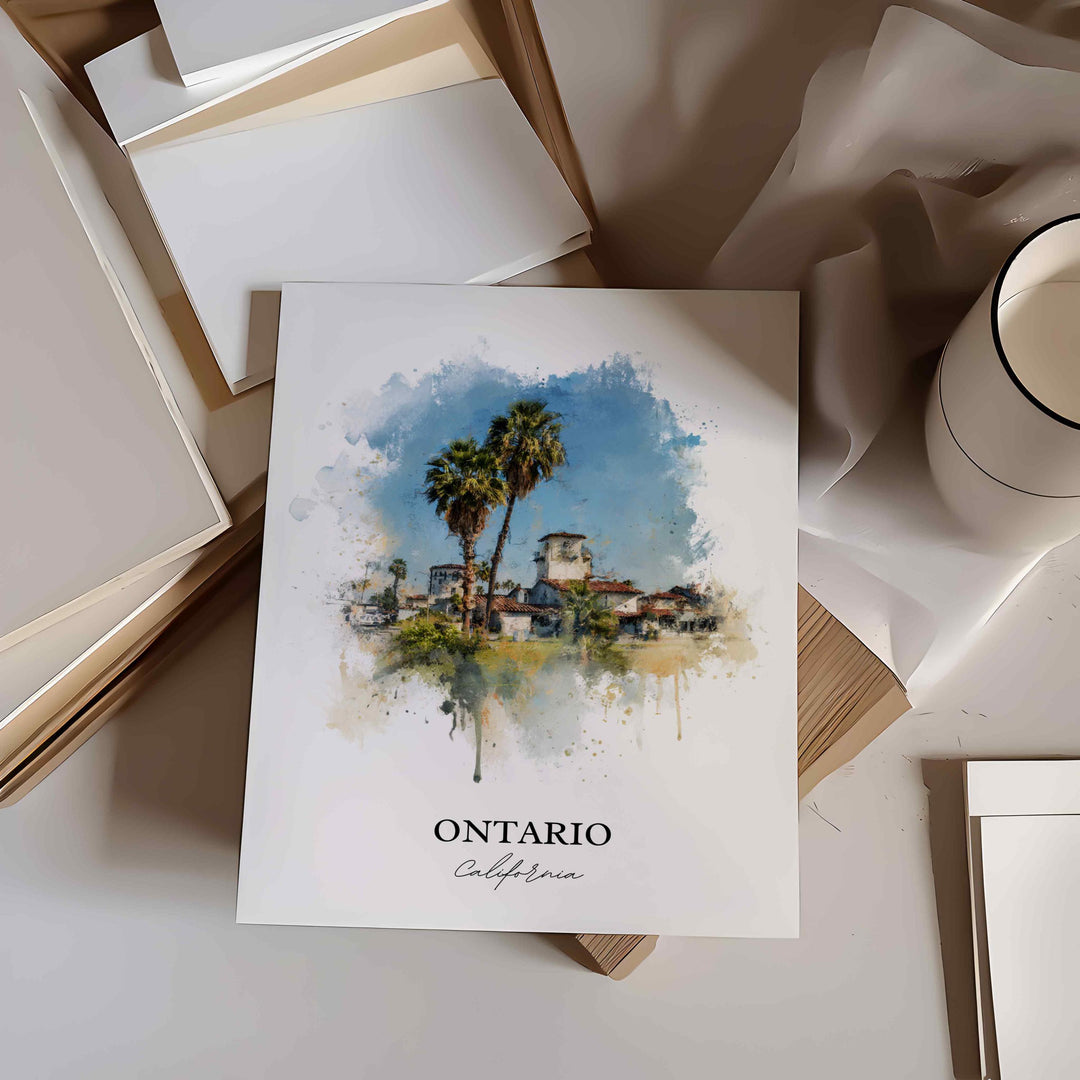 Ontario California Wall Art, Ontario CA Print, Los Angeles Watercolor Art, Los Angeles Gift, Travel Print, Travel Poster, Housewarming Gift